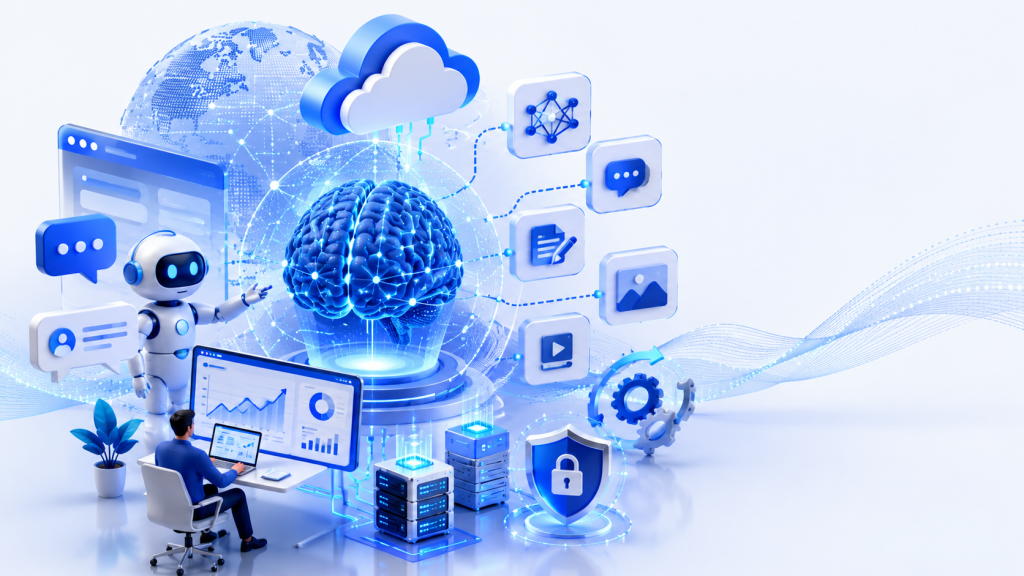 Enterprise Generative AI platform with AI assistants, intelligent automation, cloud infrastructure, analytics and business intelligence.
